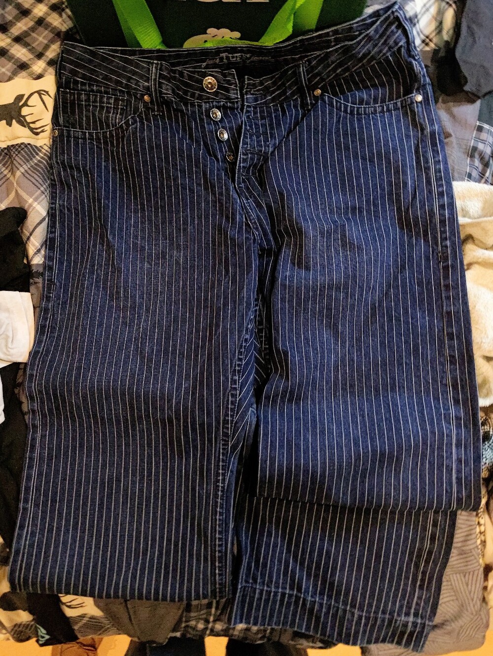 Cowgirl Just Tuff Navy Royal Pinstripe Wide-Leg Jeans with Button Fly
